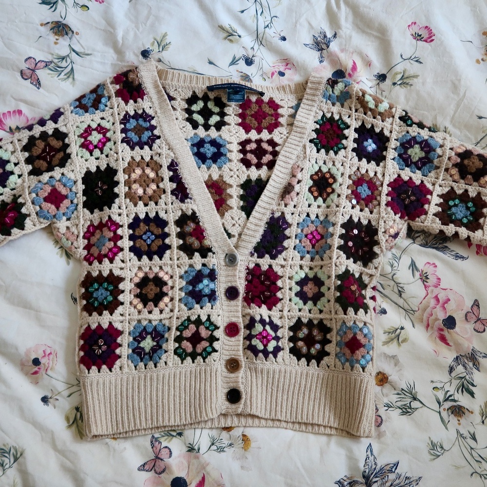 Adorable French Connection Granny Square Crochet Cardigan S